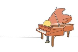 One single line drawing of luxury wooden grand piano. Modern classical music instruments concept continuous line draw design vector illustration graphic