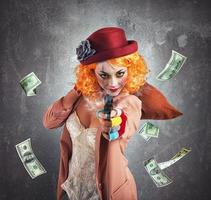 Clown thief steals money photo