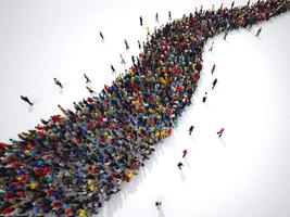 Magnifying glass on a large group of people. 3D Rendering photo