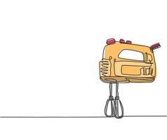 One continuous line drawing of electric hand mixer home appliance to make bakery and cookie. Electricity household gadget template concept. Trendy single line draw design vector graphic illustration