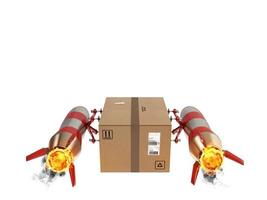 Fast delivery of package by turbo rocket. 3D Rendering photo