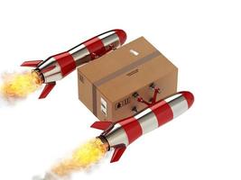 Fast delivery of package by turbo rocket. 3D Rendering photo