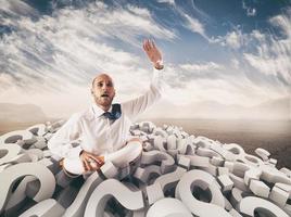 Man asks for help submerged by question marks. 3D Rendering photo