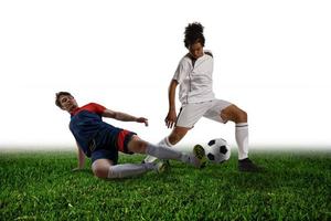 Football scene with competing football players at the stadium photo