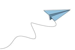 One single line drawing of paper plane flying on the sky graphic vector illustration. Origami craft concept. Modern continuous line draw design