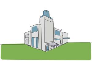 dibujo continuo de una línea de una casa de apartamentos de lujo en el medio de la ciudad. construcción de viviendas concepto minimalista dibujado a mano. Ilustración gráfica de vector de diseño de dibujo de una sola línea moderna