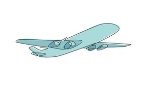 símbolo de avión. Una sola línea continua gran avión a reacción en el cielo icono gráfico. Doodle simple de una línea para el concepto de transporte. viajando ilustración vectorial diseño minimalista sobre fondo blanco vector