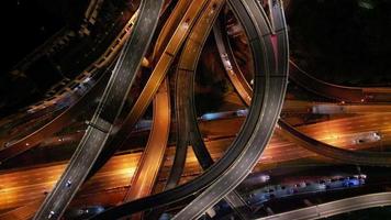Aerial rotating look down the night car traffic video