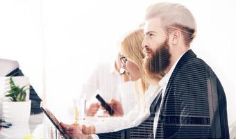 Businessman in office connected to internet network. concept of startup company. double exposure photo