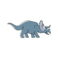 un dibujo de línea continua del adorable animal de la prehistoria triceratops para la identidad del logotipo. concepto de mascota de dinosaurios para el icono del museo prehistórico. Ilustración de vector de diseño de dibujo gráfico de una sola línea
