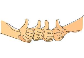 One line drawing of arm hands with thumbs up gesture sign. Good service excellence in business sector symbol concept. Continuous line draw design graphic vector illustration