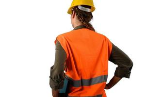 woman with helmet who work in a warehouse photo