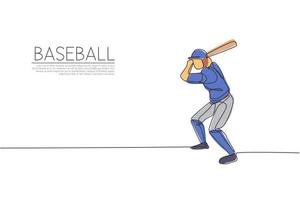 dibujo de una sola línea continua joven jugadora de béisbol ágil práctica para golpear la pelota. concepto de ejercicio deportivo. ilustración de vector gráfico de diseño de dibujo de una línea de moda para medios de promoción de béisbol