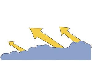 dibujo continuo de una línea de flechas ascendentes firmar a través de la nube en el gráfico del cielo. concepto minimalista del crecimiento de las ventas del negocio del éxito. Ilustración gráfica de vector de diseño de dibujo de línea única de moda