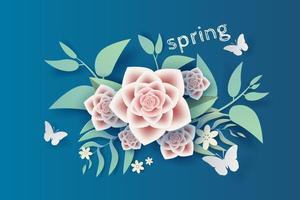 3d papel Arte y arte de ilustración flor y hoja decoración primavera en metido texto espacio fondo,primavera temporada para tarjeta ambiente concepto, creativo idea papel cortar estilo con tarjeta, vector