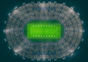 Top view of an american football stadium full of people during a night game . 3D Rendering photo