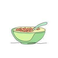 dibujo de una sola línea continua de tazón estilizado de desayuno de cereales con leche fresca. concepto de alimentos saludables de trigo integral. gráfico de ilustración de vector de comida natural de diseño de dibujo de una línea moderna