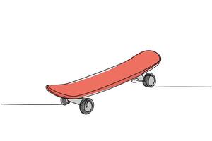 Single continuous line drawing of old retro skateboard on street road. Trendy hipster extreme classic sport concept one line draw design graphic vector illustration