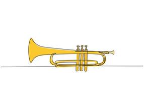 dibujo de línea continua única de trompeta clásica. concepto de instrumentos de música de viento. Ilustración gráfica de vector de diseño de dibujo de una línea de moda