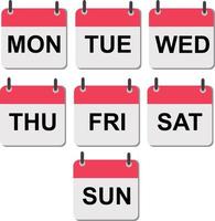 Calendar icons with days of the week. Monday, tuesday, wednesday, thursday, friday, saturday, sunday. Date days to-do list. vector