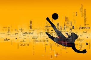 Football scene of a soccer player silhouette in action. Text effect in overlay with the most used terms. Abstract background photo