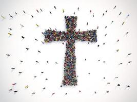 Many people together in a crucifix shape. 3D Rendering photo