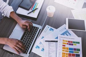 Businessperson in office connected on internet network. concept of partnership and teamwork photo