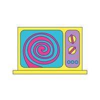 y2k tv with psychedelic spiral on screen icon. Retro televisin device. Doodle hand drawn vector illustration.