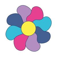 Groovy trippy wavy lucky daisy flower icon. Vivid colors, retro y2k style. 1990s and 2000s element for card, print, poster. Vector illustration.