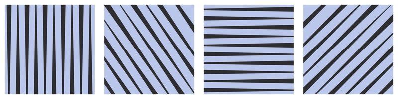 Set of simple square patterns from unstable width strips. Horizontal vertical and diagonal lines background. Minimalistic templates. Vector illustration.