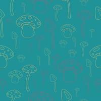 Seamless pattern, background neon one line mushrooms on blue background in hippie style vector