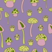 Seamless pattern with mushrooms in bright neon green and pink colors in hippie style vector