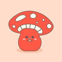 Sticker, button, banner with red mushroom with cute funny face in hippie style vector