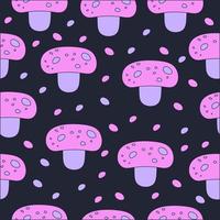 Seamless pattern, background with neon hand drawn mushrooms in hippie style vector