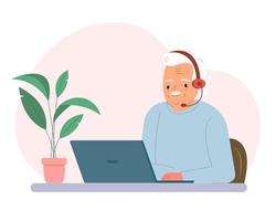 Elderly customer support agent concept. vector illustrator