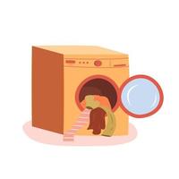 Vector cute laundry machine with clothes in it. isolated washing machine on white background