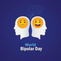 World Bipolar Day. with two personalities happy and depressed. Template for background, banner, card, poster. vector illustration.