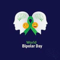 World Bipolar Day. with two personalities happy and depressed. Template for background, banner, card, poster. vector illustration.