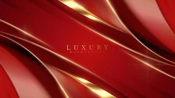 Luxury red color background with golden line elements and curve light effect decoration. vector