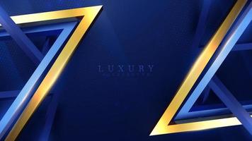 Blue luxury background with gold triangle frame decoration and light effect with bokeh elements. vector