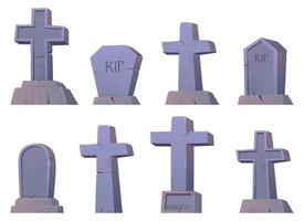 Gothic tombstones and stone crosses. Cemetery crosses, tomb mausoleum, pillar and ancient memorials with cracks vector