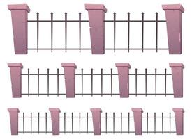 Steel fence with concrete posts in cartoon style vector