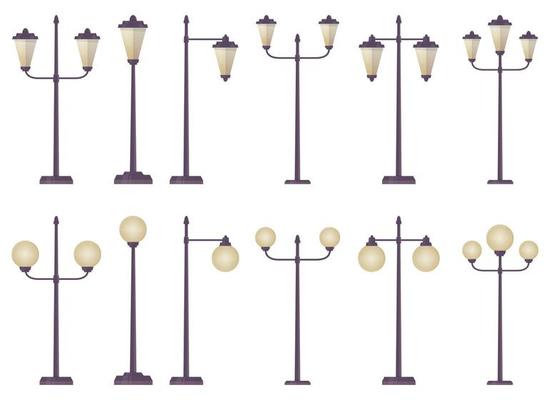 Cartoon city street light collection vector illustration isolated on white