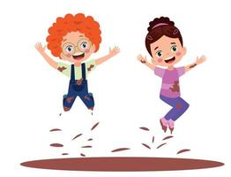 Cute happy kids jumping in mud vector