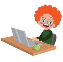 cute little boy working at the computer vector