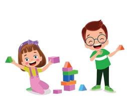 vector ilustración de niño jugando con edificio bloques