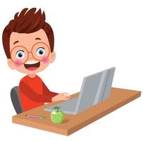 cute little boy working at the computer vector