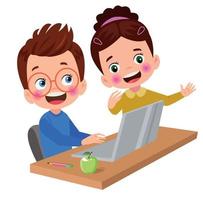 cute little boy working at the computer vector