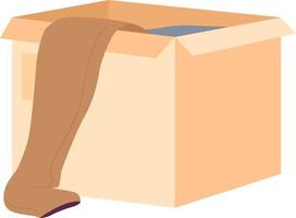 Open cardboard box with old unwanted clothes semi flat color vector object