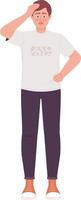 Concerned man holding head with hand semi flat color vector character. Editable figure. Full body person on white. Simple cartoon style spot illustration for web graphic design and animation